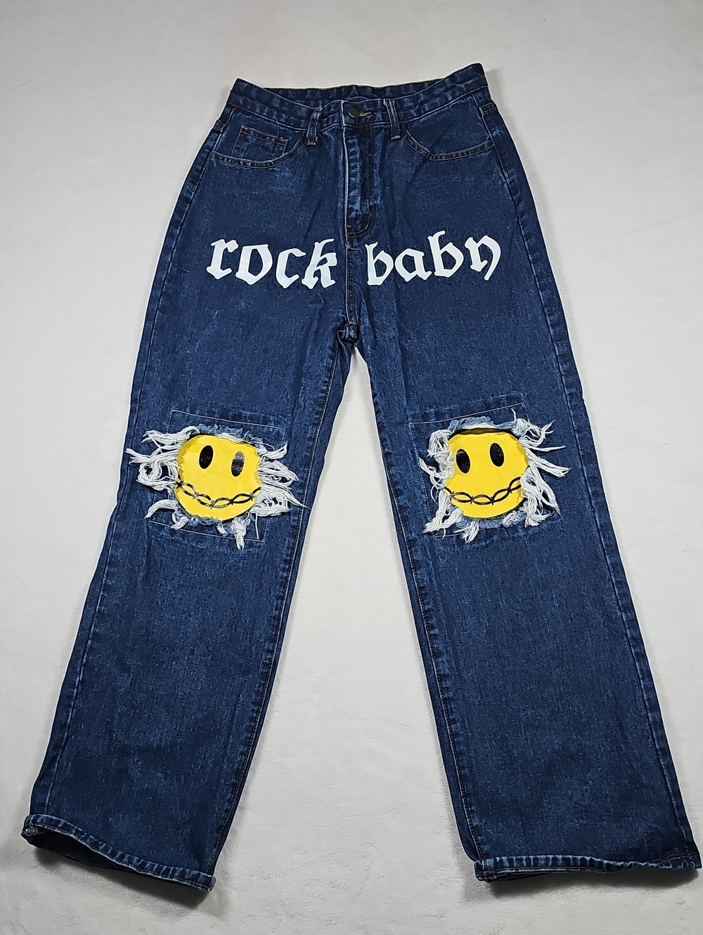 SHEIN Dark Blue Denim‎ Jeans with Yellow Topstitching
